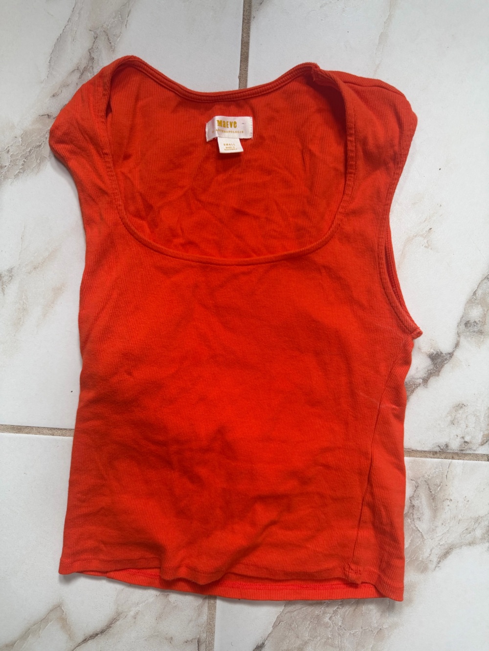 Anthropologie Red-Orange Ribbed Scoop Neck Tank